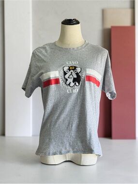 Rebellious One Grey "Ciao" Dog Graphic T-Shirt - Size M - Soft Cotton